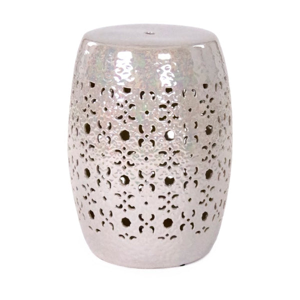 Zentique Garden Ceramic Stool — Versatile Glazed Outdoor/Indoor Side Table, Compact Durable Accent Seat (17.5") JW005 Grey