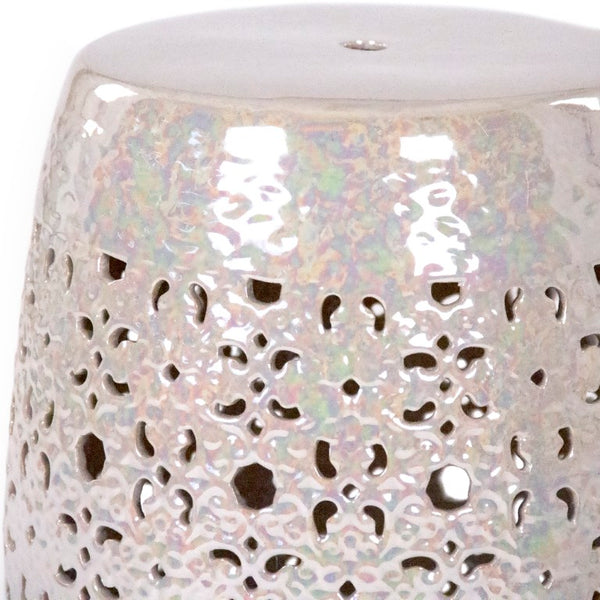 Zentique Garden Ceramic Stool — Versatile Glazed Outdoor/Indoor Side Table, Compact Durable Accent Seat (17.5") JW005 Grey