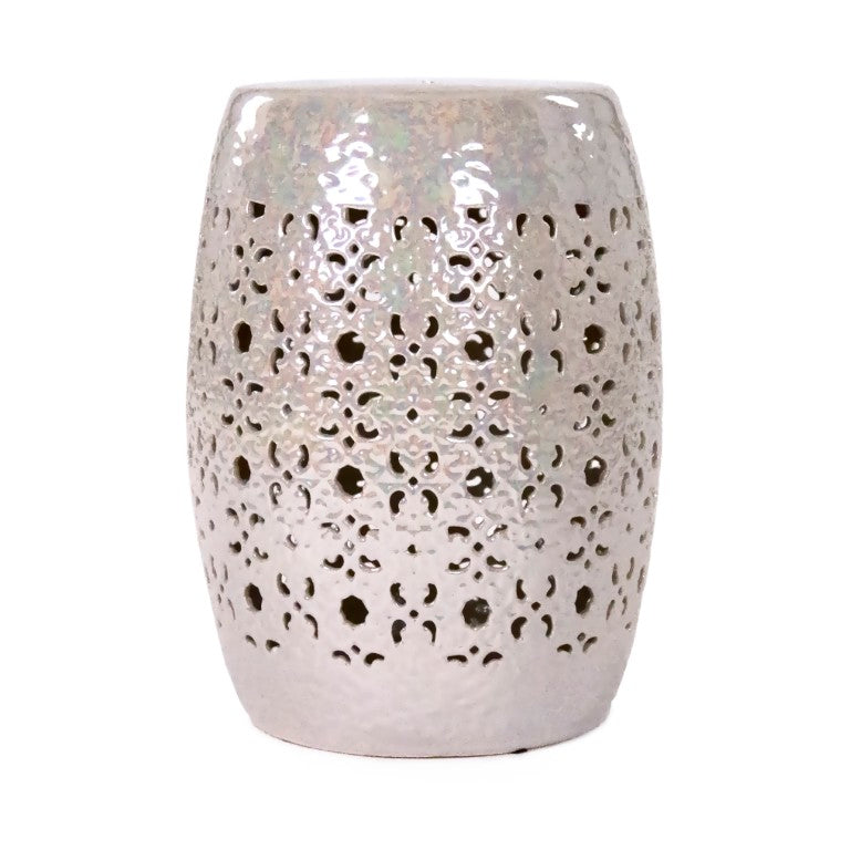 Zentique Garden Ceramic Stool — Versatile Glazed Outdoor/Indoor Side Table, Compact Durable Accent Seat (17.5") JW005 Grey