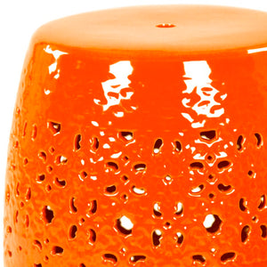 Zentique Garden Ceramic Stool - Versatile Glazed Outdoor/Indoor Accent Seat, Side Table & Plant Stand, Durable Finish JW005 Orange