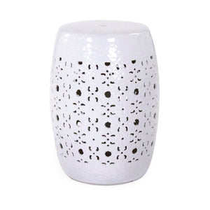 Zentique Garden Ceramic Stool — Glazed Weather-Resistant Side Table & Extra Seating, Versatile Patio Accent (96) JW005 White