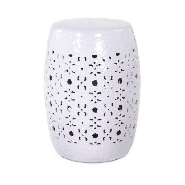 Zentique Garden Ceramic Stool — Glazed Weather-Resistant Side Table & Extra Seating, Versatile Patio Accent (96) JW005 White