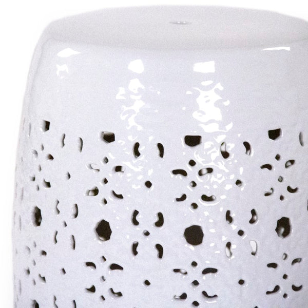 Zentique Garden Ceramic Stool — Glazed Weather-Resistant Side Table & Extra Seating, Versatile Patio Accent (96) JW005 White