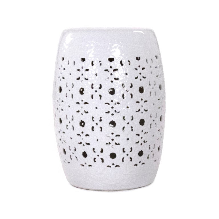 Zentique Garden Ceramic Stool — Glazed Weather-Resistant Side Table & Extra Seating, Versatile Patio Accent (96) JW005 White