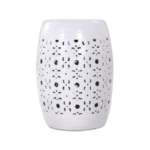 Zentique Garden Ceramic Stool — Glazed Weather-Resistant Side Table & Extra Seating, Versatile Patio Accent (96) JW005 White