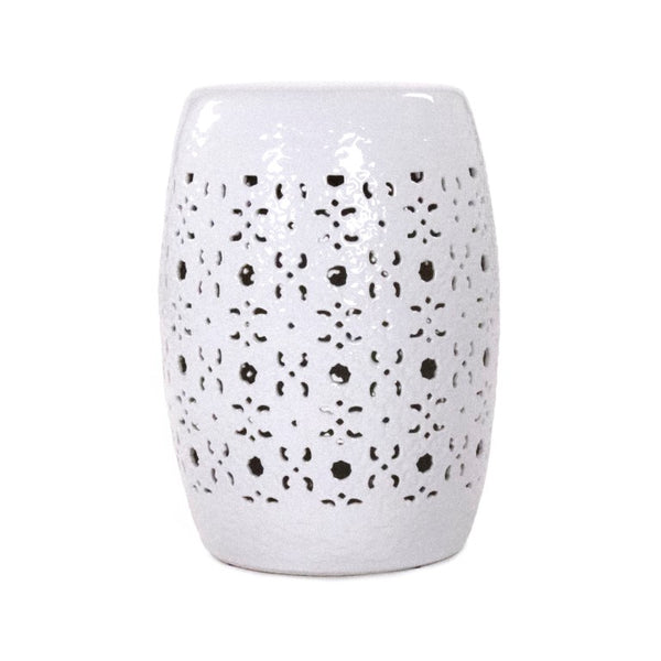 Zentique Garden Ceramic Stool — Glazed Weather-Resistant Side Table & Extra Seating, Versatile Patio Accent (96) JW005 White