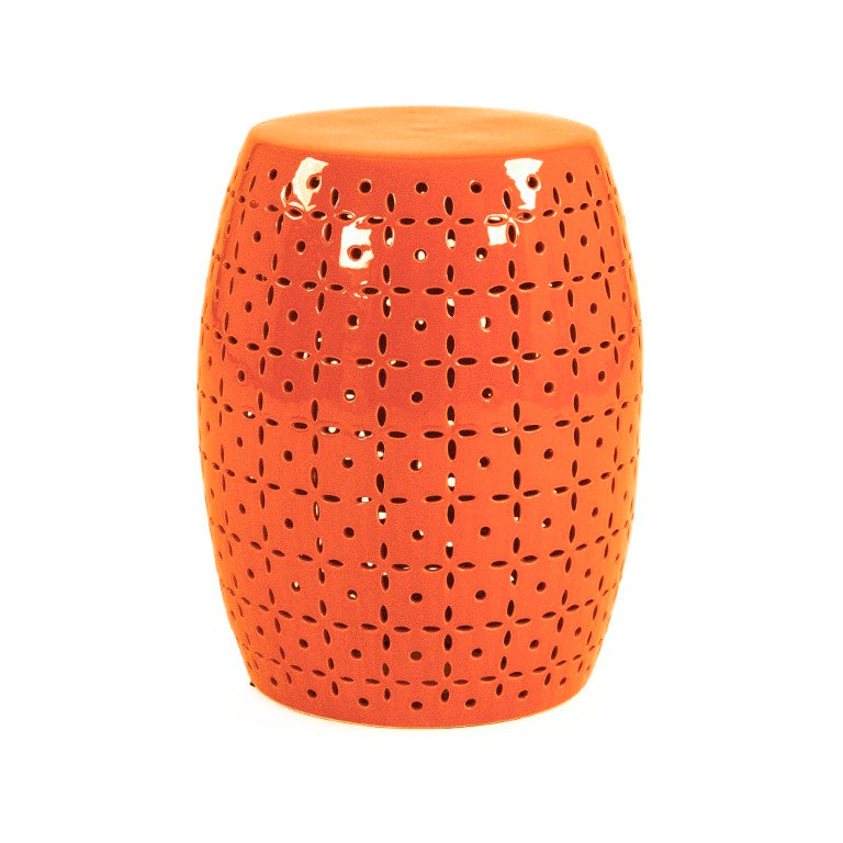 Zentique Lovell Ceramic Garden Stool in Glossy Orange — Durable Versatile Side Table, Seat & Plant Stand (17.5") JW150015 Orange