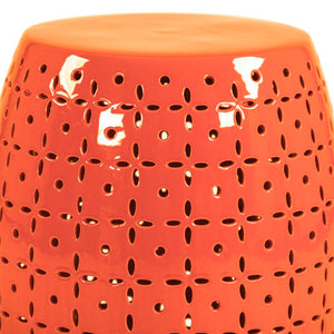 Zentique Lovell Ceramic Garden Stool in Glossy Orange — Durable Versatile Side Table, Seat & Plant Stand (17.5") JW150015 Orange
