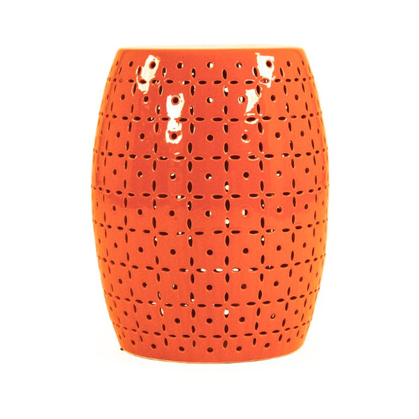 Zentique Lovell Ceramic Garden Stool in Glossy Orange — Durable Versatile Side Table, Seat & Plant Stand (17.5") JW150015 Orange