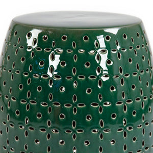 Zentique Lovell Teal Glazed Ceramic Garden Stool — Compact 14.5x17.5" Drum Side Table, Moisture-Resistant Decor JW150015 Teal
