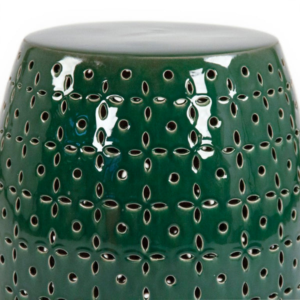 Zentique Lovell Teal Glazed Ceramic Garden Stool — Compact 14.5x17.5" Drum Side Table, Moisture-Resistant Decor JW150015 Teal