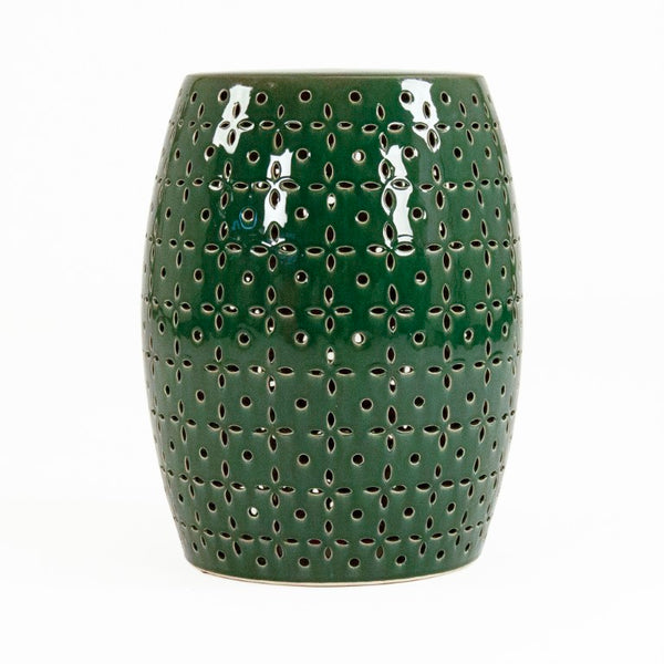 Zentique Lovell Teal Glazed Ceramic Garden Stool — Compact 14.5x17.5" Drum Side Table, Moisture-Resistant Decor JW150015 Teal