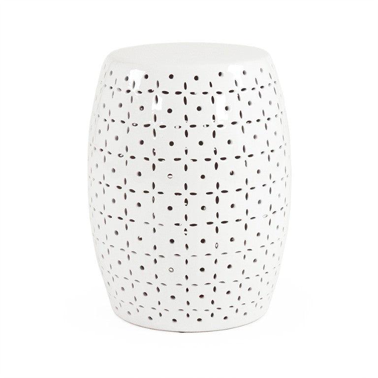 Zentique Lovell Ceramic Garden Stool in White Glaze — Durable Accent Seat, Side Table & Plant Stand, 14x18in JW150015 White