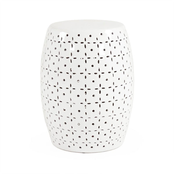 Zentique Lovell Ceramic Garden Stool in White Glaze — Durable Accent Seat, Side Table & Plant Stand, 14x18in JW150015 White