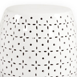 Zentique Lovell Ceramic Garden Stool in White Glaze — Durable Accent Seat, Side Table & Plant Stand, 14x18in JW150015 White