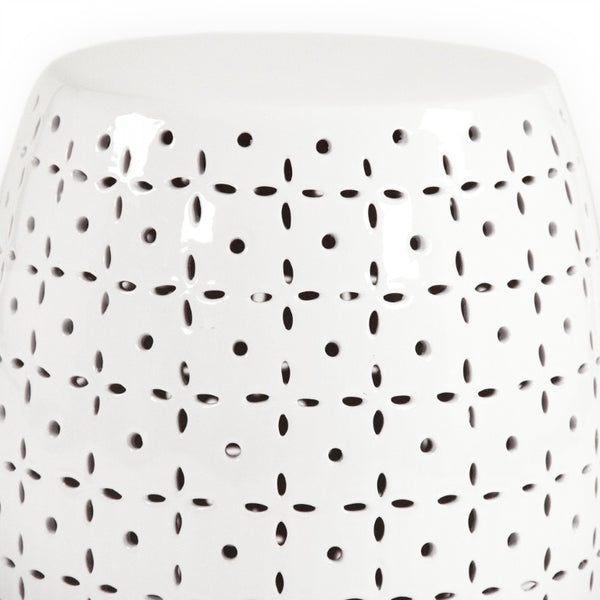 Zentique Lovell Ceramic Garden Stool in White Glaze — Durable Accent Seat, Side Table & Plant Stand, 14x18in JW150015 White
