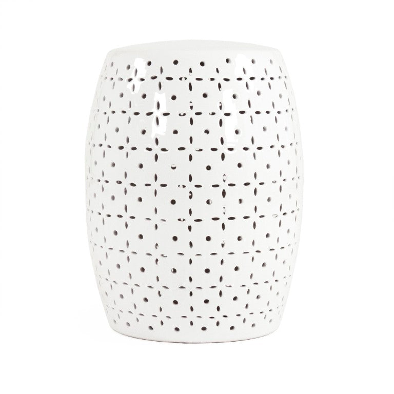Zentique Lovell Ceramic Garden Stool in White Glaze — Durable Accent Seat, Side Table & Plant Stand, 14x18in JW150015 White