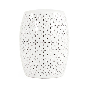 Zentique Lovell Ceramic Garden Stool in White Glaze — Durable Accent Seat, Side Table & Plant Stand, 14x18in JW150015 White