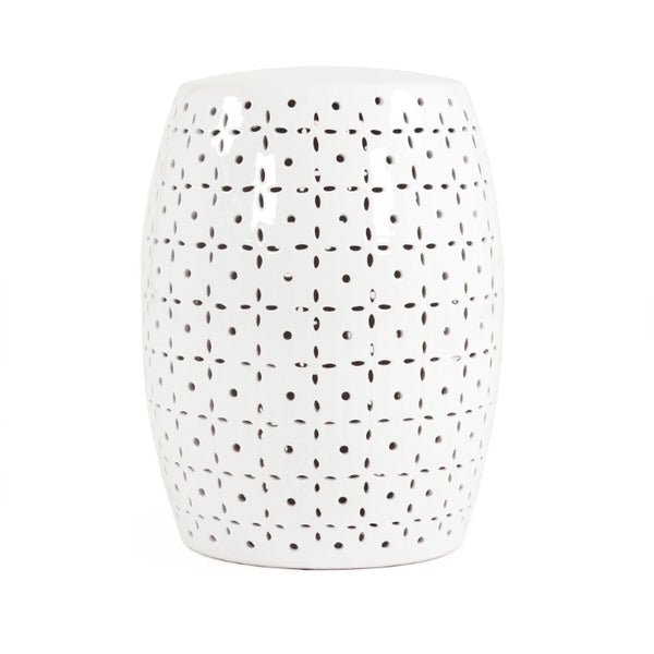 Zentique Lovell Ceramic Garden Stool in White Glaze — Durable Accent Seat, Side Table & Plant Stand, 14x18in JW150015 White