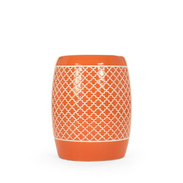 Zentique Gable Orange Glazed Garden Stool — Sculptural Ceramic Side Table, Weather-Resistant Seat & Plant Pedestal JW160248 Orange
