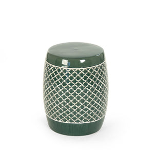 Zentique Gable Teal Ceramic Garden Stool — Versatile Glossy Accent Seat, Side Table & Plant Stand for Indoors Outdoors JW160248 Teal