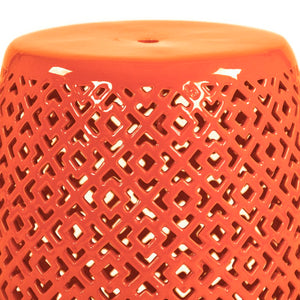 Zentique Lorin Ceramic Garden Stool Orange — Versatile Side Table, Seat & Plant Stand, Glossy Durable Accent JW161260 Orange