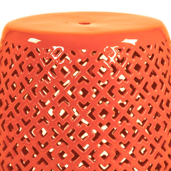 Zentique Lorin Ceramic Garden Stool Orange — Versatile Side Table, Seat & Plant Stand, Glossy Durable Accent JW161260 Orange