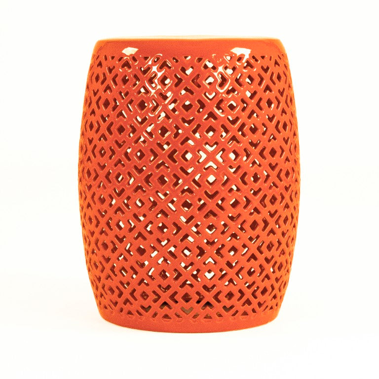 Zentique Lorin Ceramic Garden Stool Orange — Versatile Side Table, Seat & Plant Stand, Glossy Durable Accent JW161260 Orange