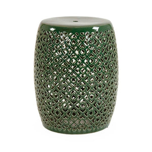 Zentique Lorin Teal Garden Stool — Glazed Ceramic Accent Seat & Side Table, Indoor/Outdoor, Compact 14x17.5" JW161260 Teal