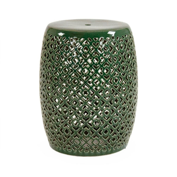 Zentique Lorin Teal Garden Stool — Glazed Ceramic Accent Seat & Side Table, Indoor/Outdoor, Compact 14x17.5" JW161260 Teal