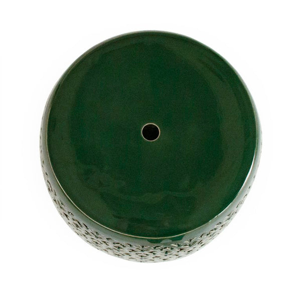 Zentique Lorin Teal Garden Stool — Glazed Ceramic Accent Seat & Side Table, Indoor/Outdoor, Compact 14x17.5" JW161260 Teal