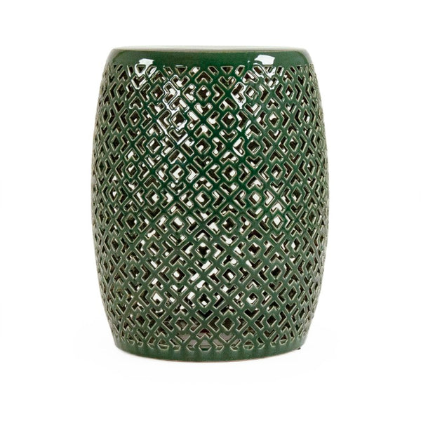 Zentique Lorin Teal Garden Stool — Glazed Ceramic Accent Seat & Side Table, Indoor/Outdoor, Compact 14x17.5" JW161260 Teal