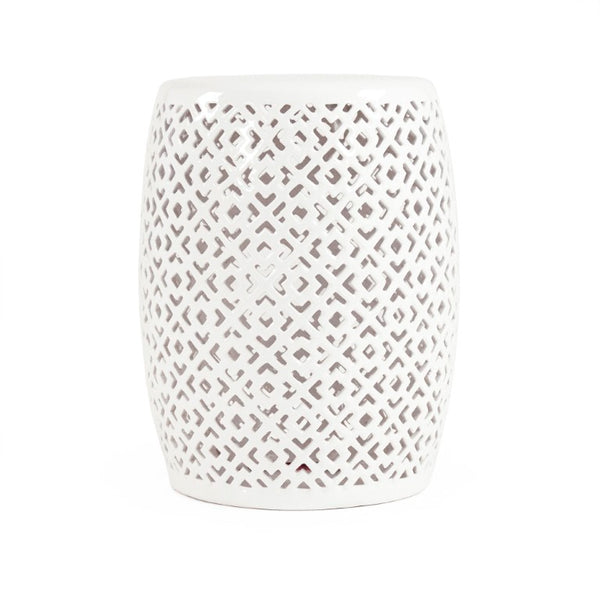 Zentique Lorin Ceramic Garden Stool White – Durable High-Gloss Multipurpose Side Table, Seat & Plant Stand (17.5") JW161260 White