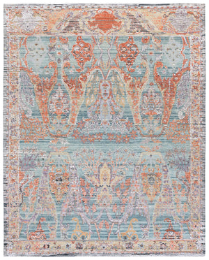 Safavieh Jewel Hand-Knotted 8X10 Teal Rust Area Rug — Persian-Inspired Wool Bamboo Silk Blend, Low Pile JWL201J-8