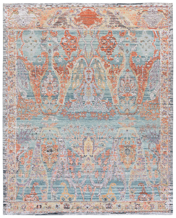 Safavieh Jewel Hand-Knotted 8X10 Teal Rust Area Rug — Persian-Inspired Wool Bamboo Silk Blend, Low Pile JWL201J-8