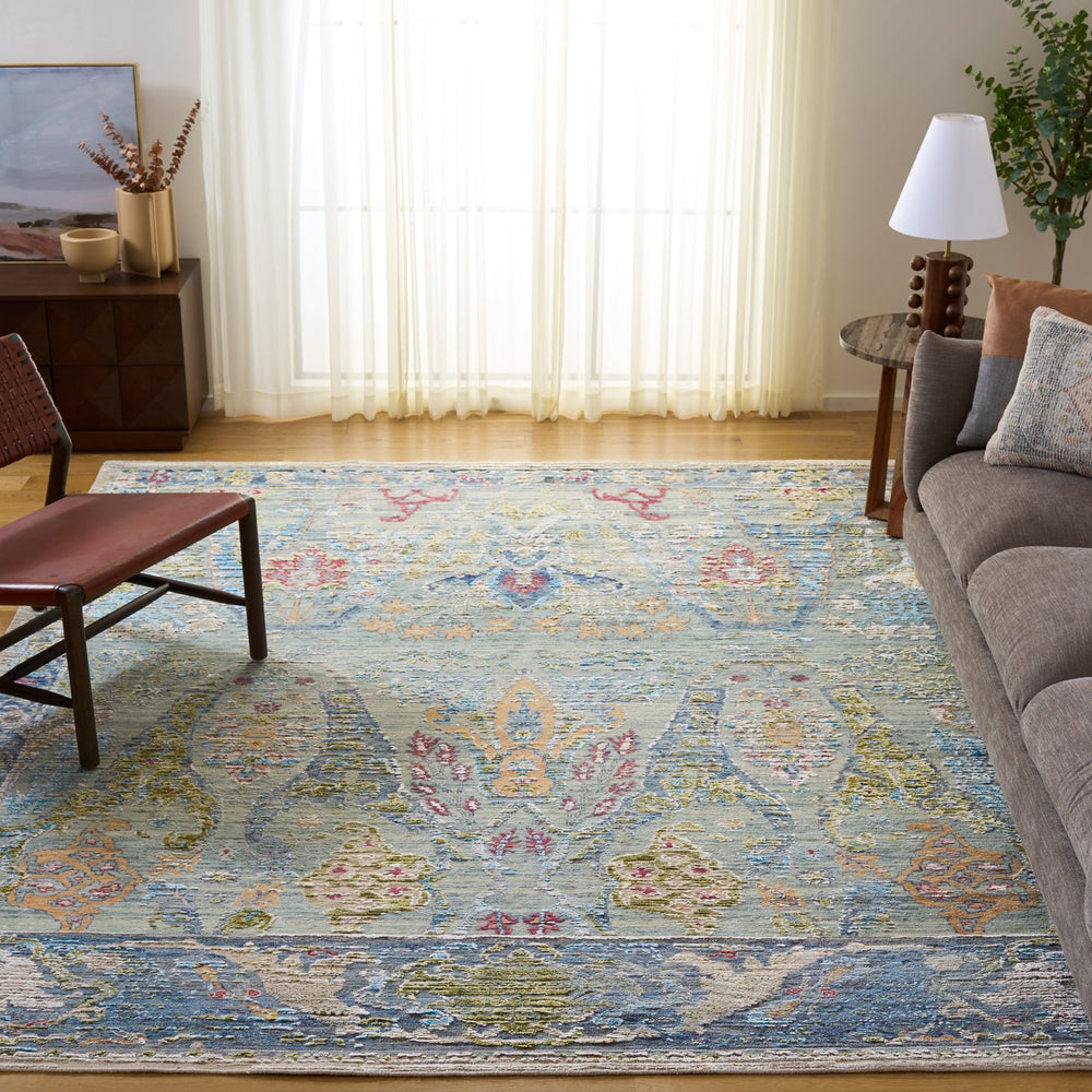 Safavieh Jewel Hand-Knotted 8X10 Blue Beige Oriental Rug – 60% Wool, Bamboo Silk Sheen, Low-Profile 3/8" JWL201L-8