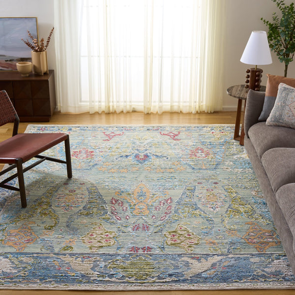 Safavieh Jewel Hand-Knotted 8X10 Blue Beige Oriental Rug – 60% Wool, Bamboo Silk Sheen, Low-Profile 3/8" JWL201L-8