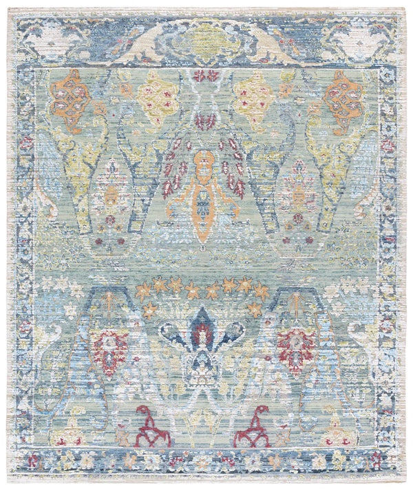 Safavieh Jewel Hand-Knotted 8X10 Blue Beige Oriental Rug – 60% Wool, Bamboo Silk Sheen, Low-Profile 3/8" JWL201L-8