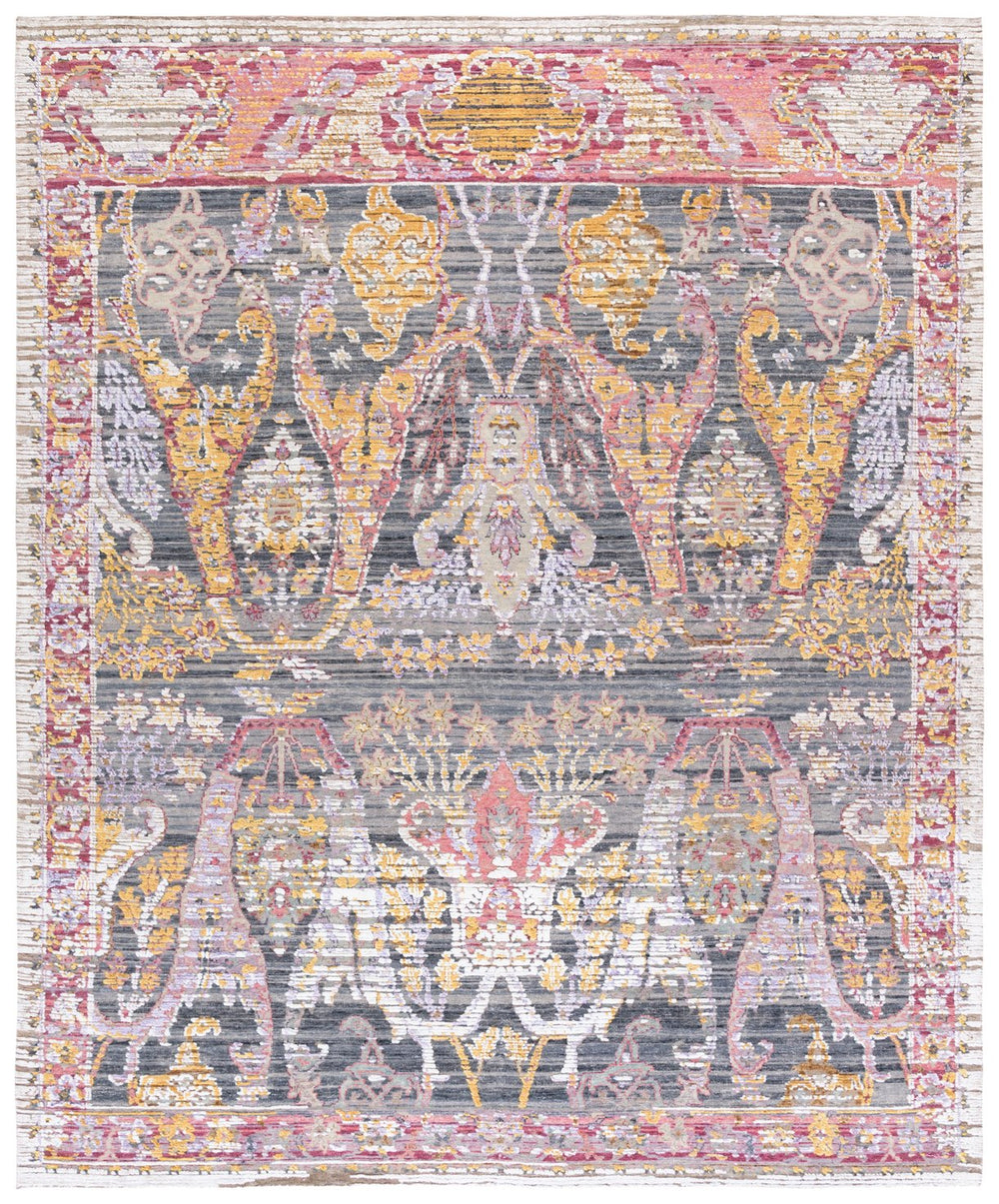 Safavieh Jewel Hand-Knotted 8X10 Grey Pink Area Rug – Wool Bamboo Silk Blend, Low-Profile Plush Oriental Accent (98) JWL201U-8