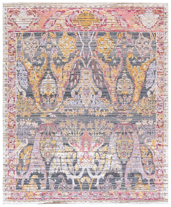 Safavieh Jewel Hand-Knotted 8X10 Grey Pink Area Rug – Wool Bamboo Silk Blend, Low-Profile Plush Oriental Accent (98) JWL201U-8
