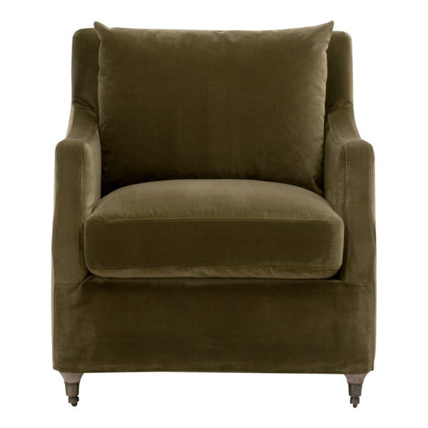 Essentials For Living Jade Slipcover Club Chair - Luxurious Olive Velvet, Vintage Brass Casters, Removable Cushions & Base Olive Velvet,Natural Gray Oak  6697.Olv/Ng