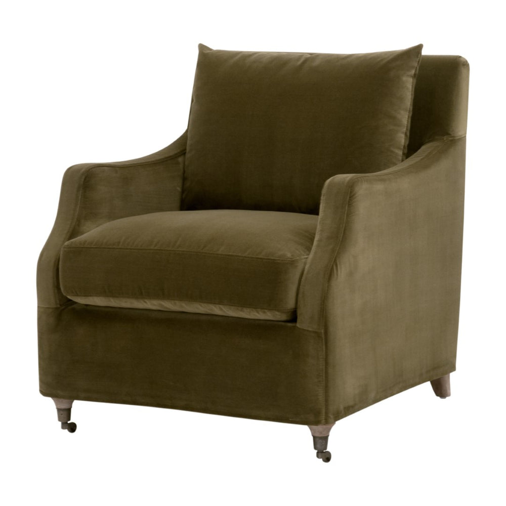 Essentials For Living Jade Slipcover Club Chair - Luxurious Olive Velvet, Vintage Brass Casters, Removable Cushions & Base Olive Velvet,Natural Gray Oak  6697.Olv/Ng