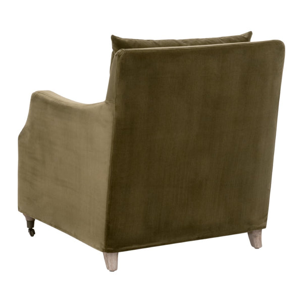 Essentials For Living Jade Slipcover Club Chair - Luxurious Olive Velvet, Vintage Brass Casters, Removable Cushions & Base Olive Velvet,Natural Gray Oak  6697.Olv/Ng