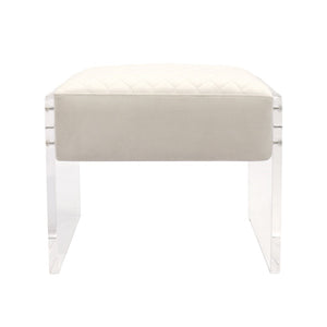 Pasargad Tribecca Collection Acrylic & Velvet Vanity Bench - Chic Design For Modern Homes Ivory Acrylic & Velvet Stool 139-1w