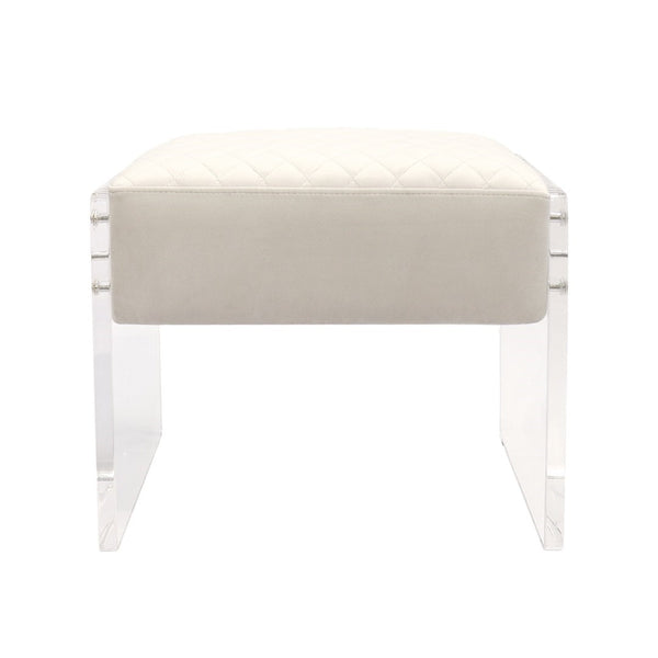 Pasargad Tribecca Collection Acrylic & Velvet Vanity Bench - Chic Design For Modern Homes Ivory Acrylic & Velvet Stool 139-1w