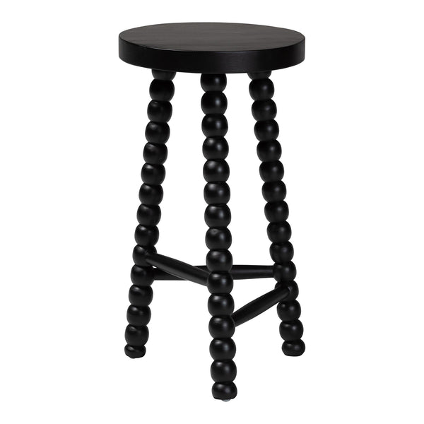 Bali & Pari Solid Acacia Bobbin Tripod Counter Stool Handcrafted with Footrest for Kitchen Island