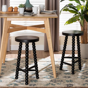 Bali & Pari Solid Acacia Bobbin Tripod Counter Stool Handcrafted with Footrest for Kitchen Island