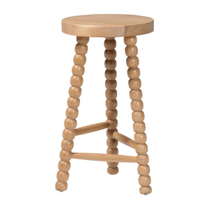 Bali & Pari Solid Acacia Bobbin Tripod Counter Stool Handcrafted with Footrest for Kitchen Island