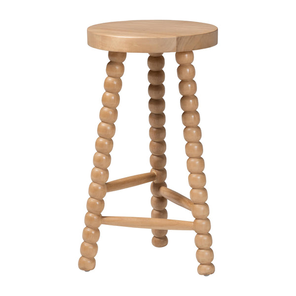 Bali & Pari Solid Acacia Bobbin Tripod Counter Stool Handcrafted with Footrest for Kitchen Island