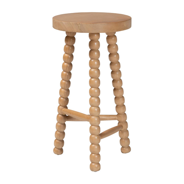 Bali & Pari Solid Acacia Bobbin Tripod Counter Stool Handcrafted with Footrest for Kitchen Island